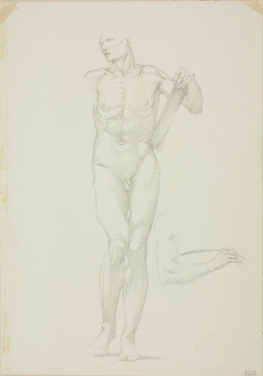 Stående Mand med Tablet; separat skitse af højre arm af Sir Edward Burne Jones