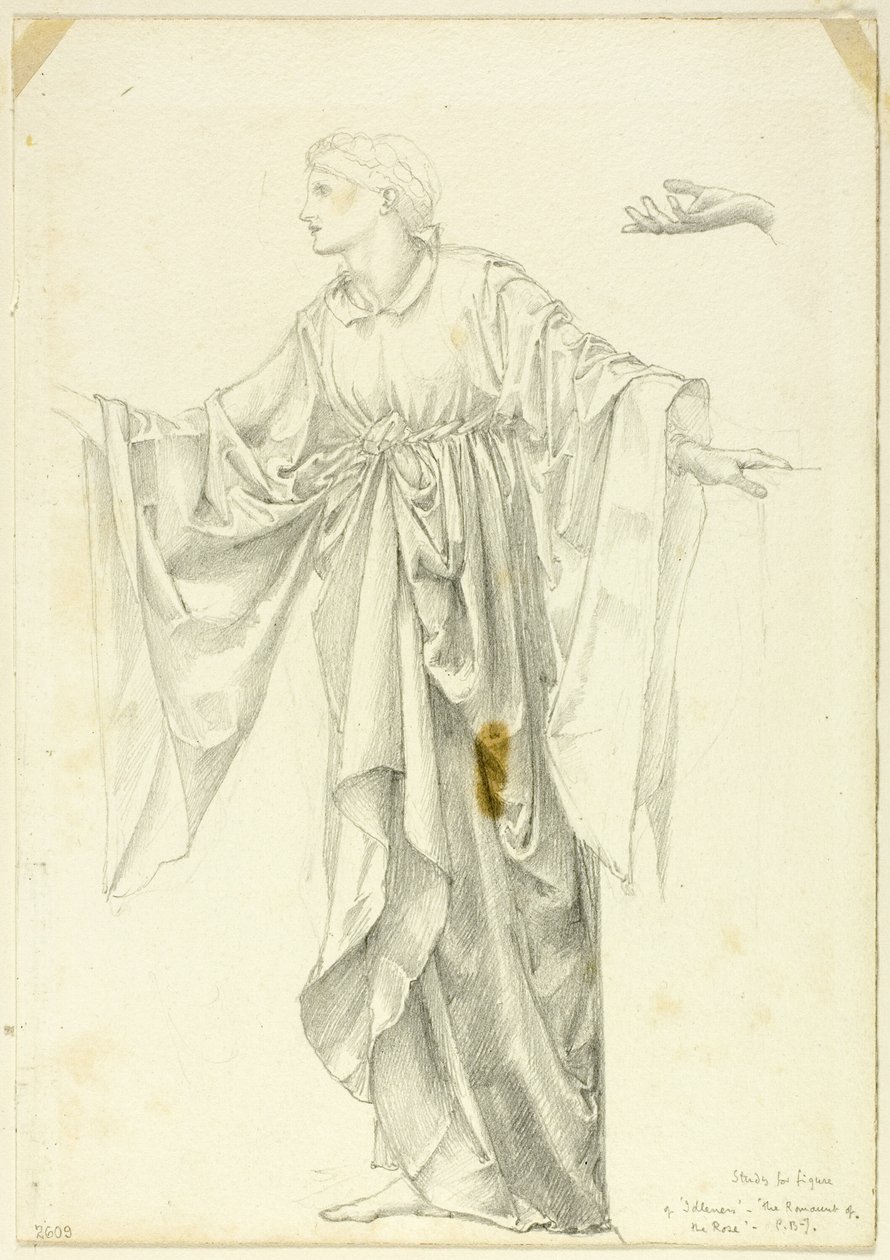 Studie til figur af "lediggang" - Rosens romance af Sir Edward Burne Jones