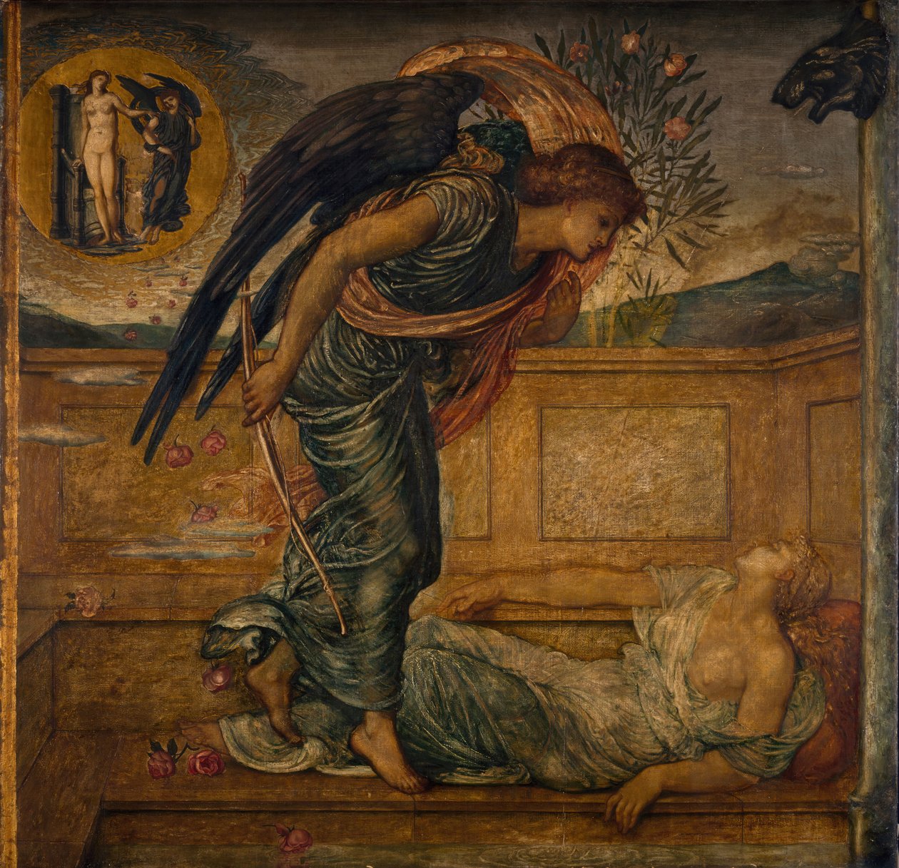 Amor og Psyche - Palace Green Murals - Amor Finder Psyche i søvn ved et springvand, 1881. af Sir Edward Coley Burne Jones