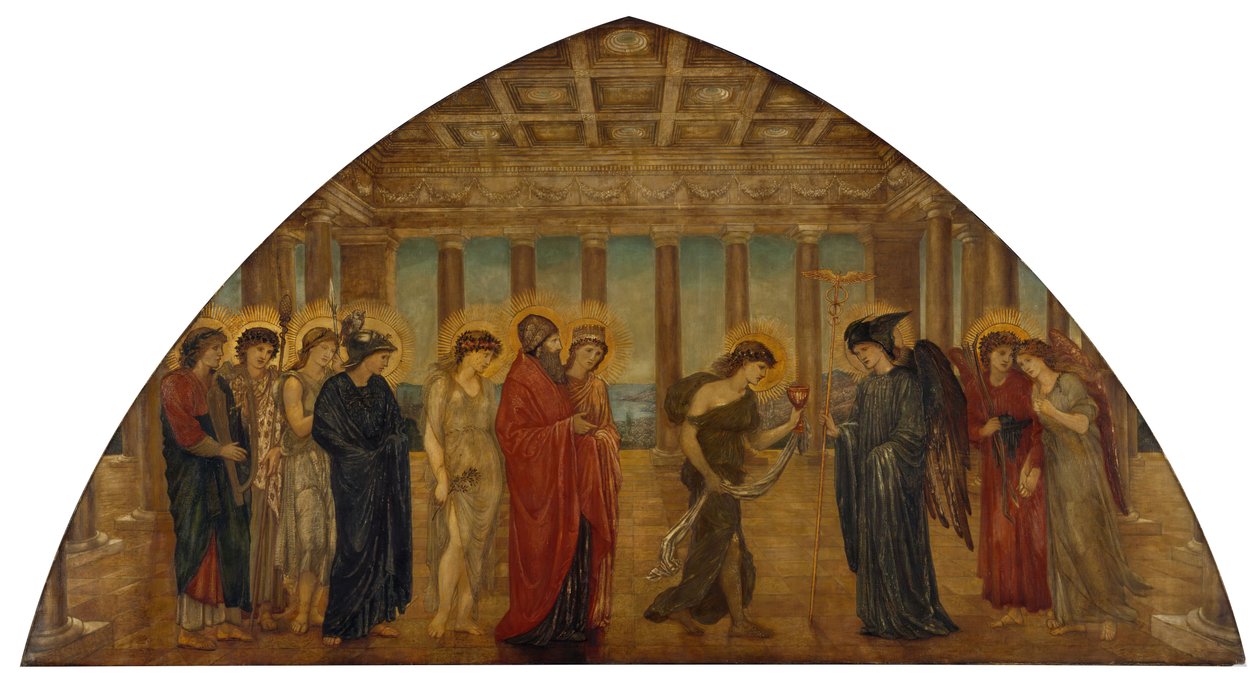 Amor og Psyche - Palads grønne vægmalerier - Psyche kommer ind i Olympens portaler, 1881. af Sir Edward Coley Burne Jones