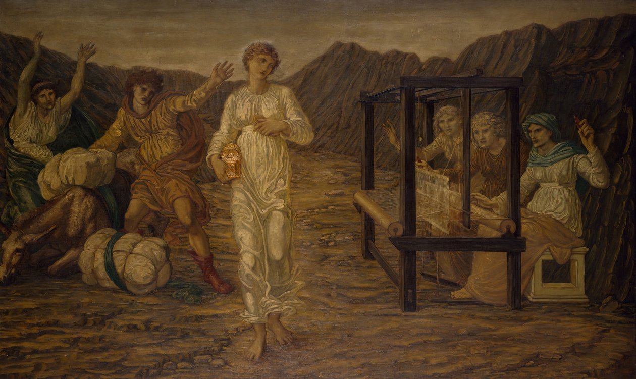 Amor og Psyche - Palace Green Murals - Psyche sat af Venus the Task, 1881. af Sir Edward Coley Burne Jones