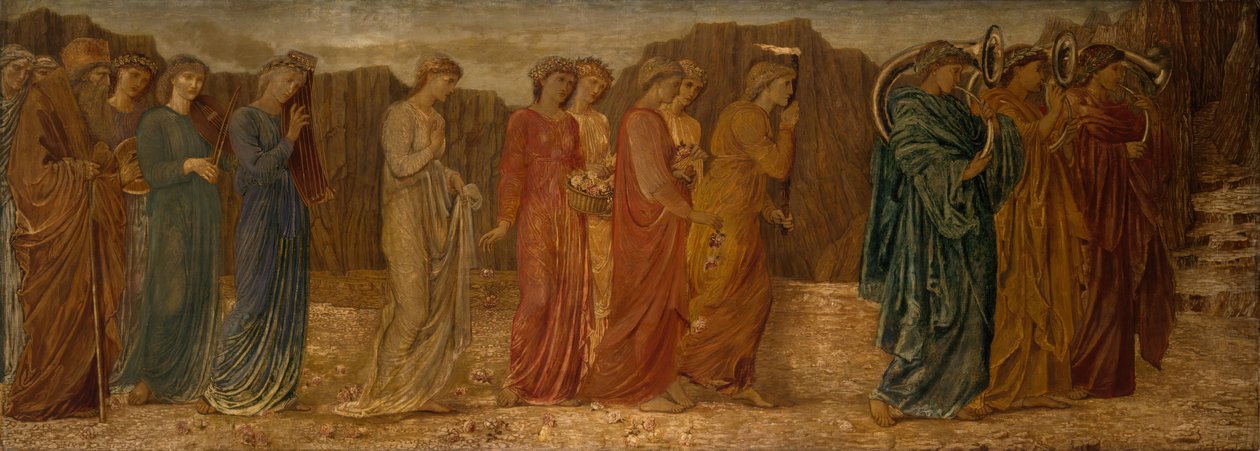 Amor og Psyche - Palace Green Murals - Kongen og andre sørgende forlader Psyche...,1881. af Sir Edward Coley Burne Jones