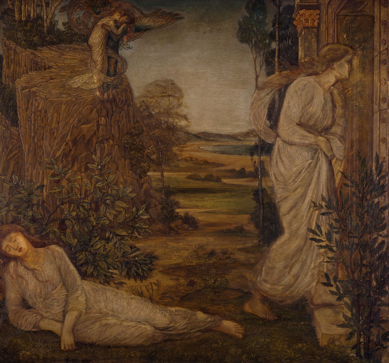 Amor og Psyche - Palace Green Murals - Zephyrus Bearing Psyche to the Mountain, 1881. af Sir Edward Coley Burne Jones