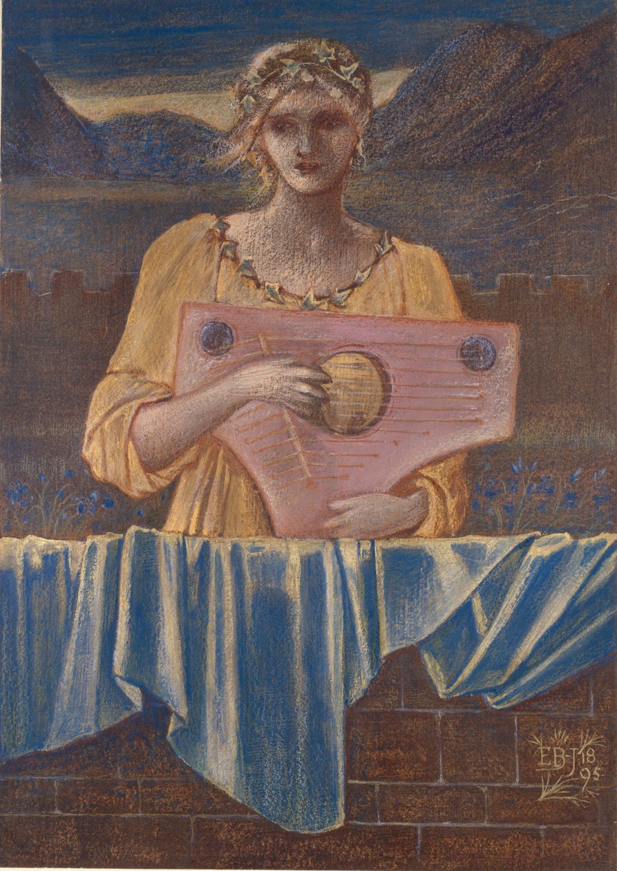 Studie af en kvinde med et musikinstrument, 1895 af Sir Edward Coley Burne Jones