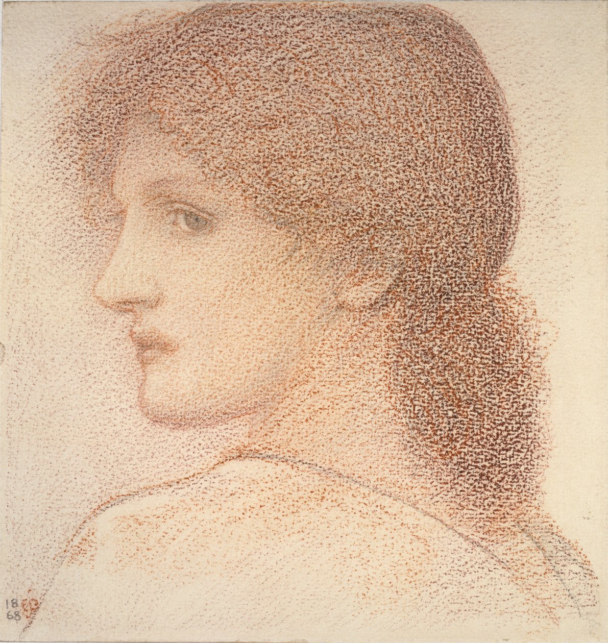 Studie af en kvindes hoved, vendt til venstre, 1886 af Sir Edward Coley Burne Jones