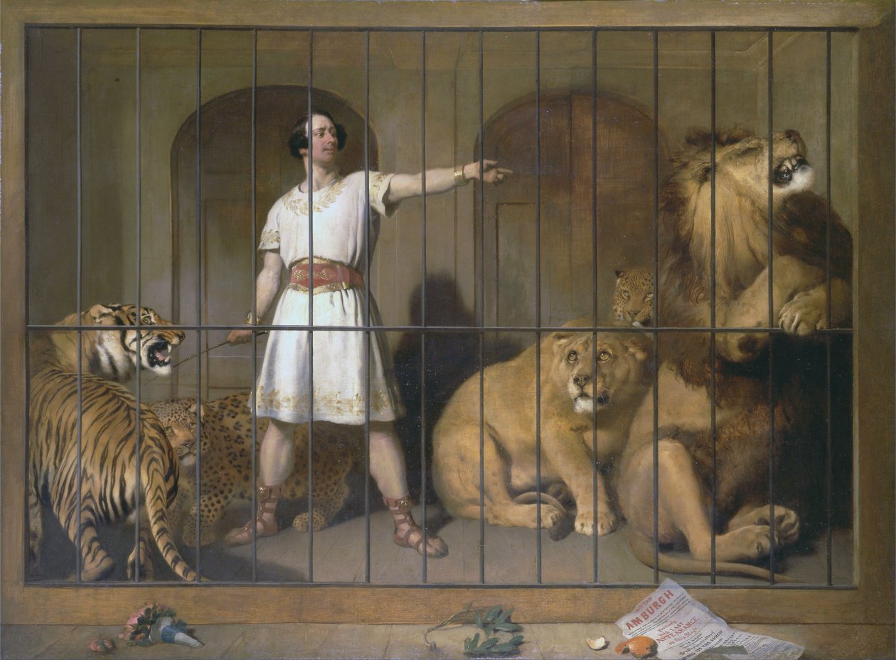 Portræt af Mr. Van Amburgh, som han optrådte med sine dyr på London Theatres af Edwin Landseer