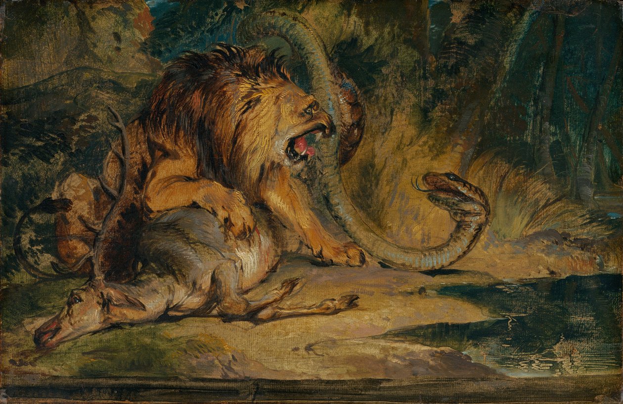 Løve, der forsvarer sit bytte af Sir Edwin Landseer