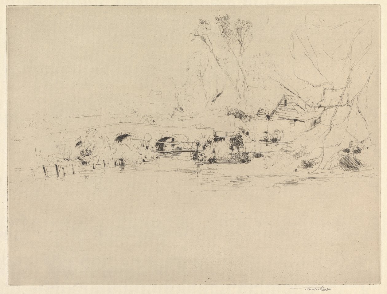 Old Mill on the Wandle, ved Mitcham af Sir Frank Short