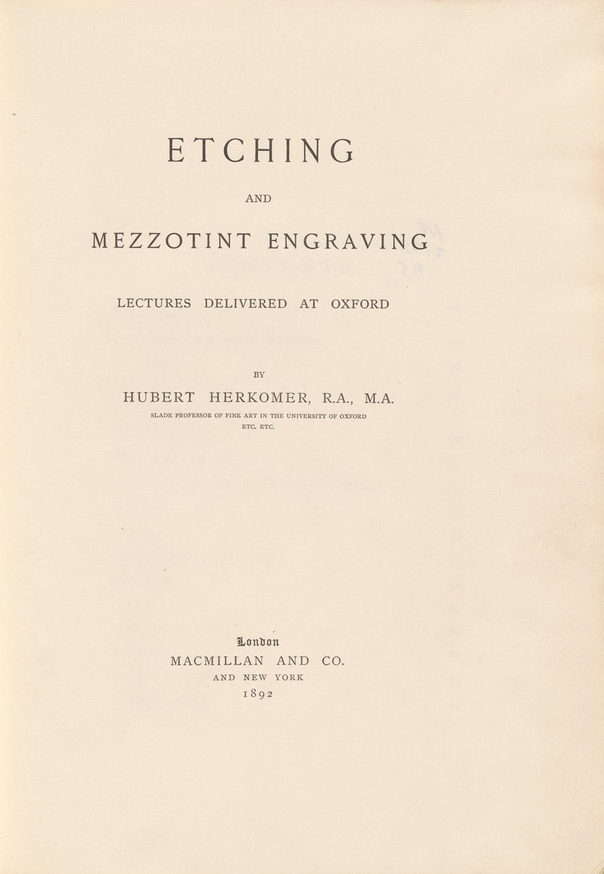 Ætsnings- og mezzotintgraveringsforedrag leveret i Oxford af Sir Hubert von Herkomer