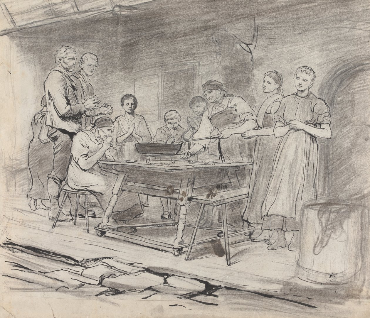 Studie af kvinder og mænd, der siger nåde, før et måltid af Sir Hubert von Herkomer