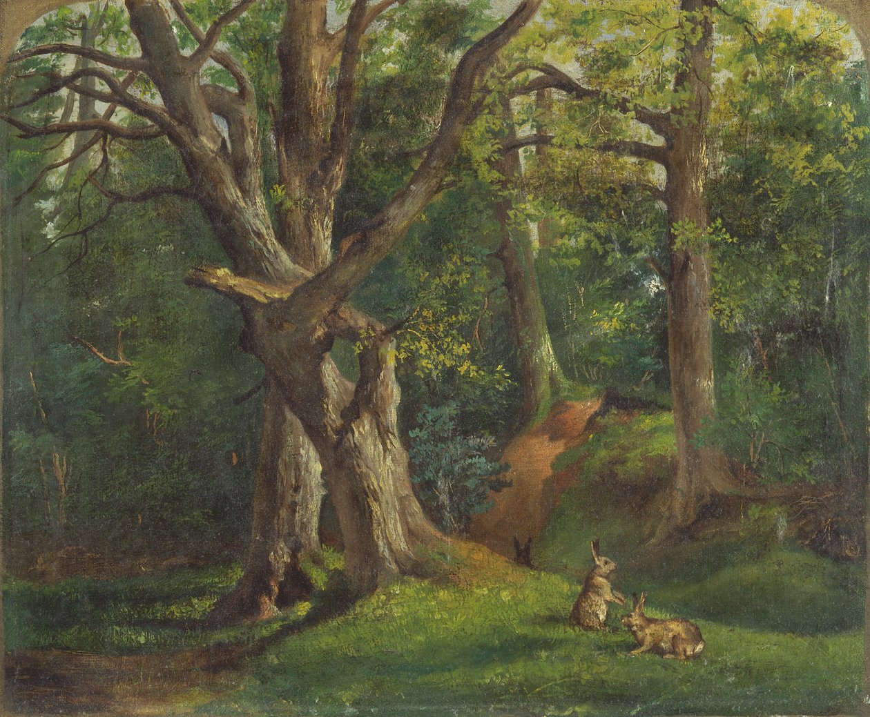 Skovscene med kaniner af Sir Hubert von Herkomer