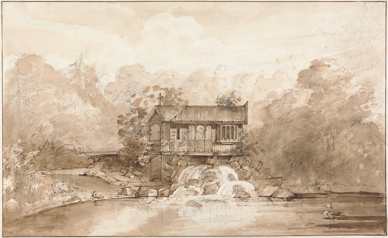 Design til Hermitage, Virginia Water (pen og brunt blæk over grafit med vask på papir) af Sir Jeffry Wyatville