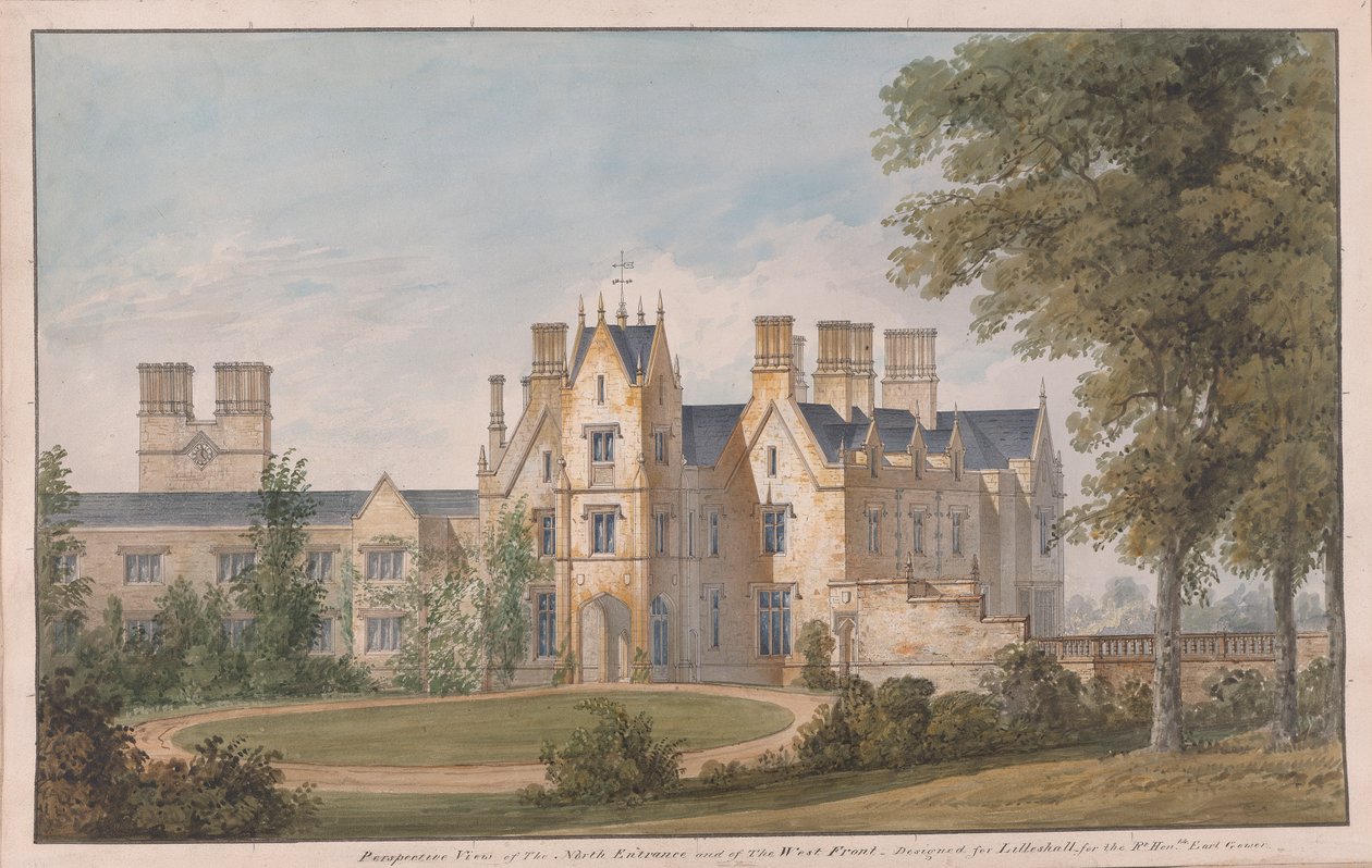 Lilleshall, Shropshire: Udsigt over nordindgangen og vestfronten af Sir Jeffry Wyatville