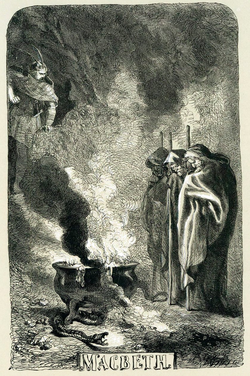 Macbeth besøger de tre hekse på den sprængte hede, 1858 af Sir John Gilbert