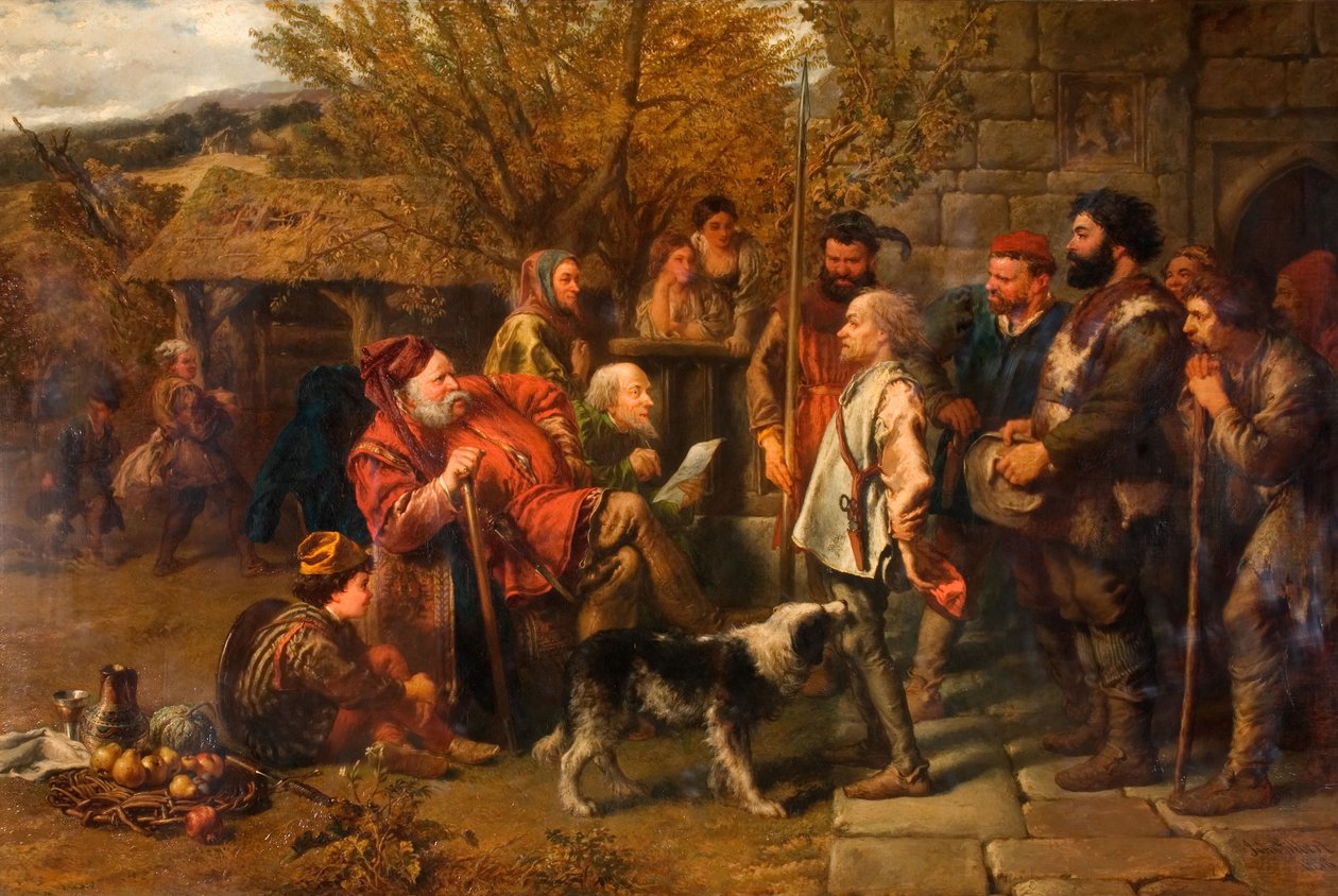 Sir John Falstaff gennemgår sit forrevne regiment, 1858. af Sir John Gilbert