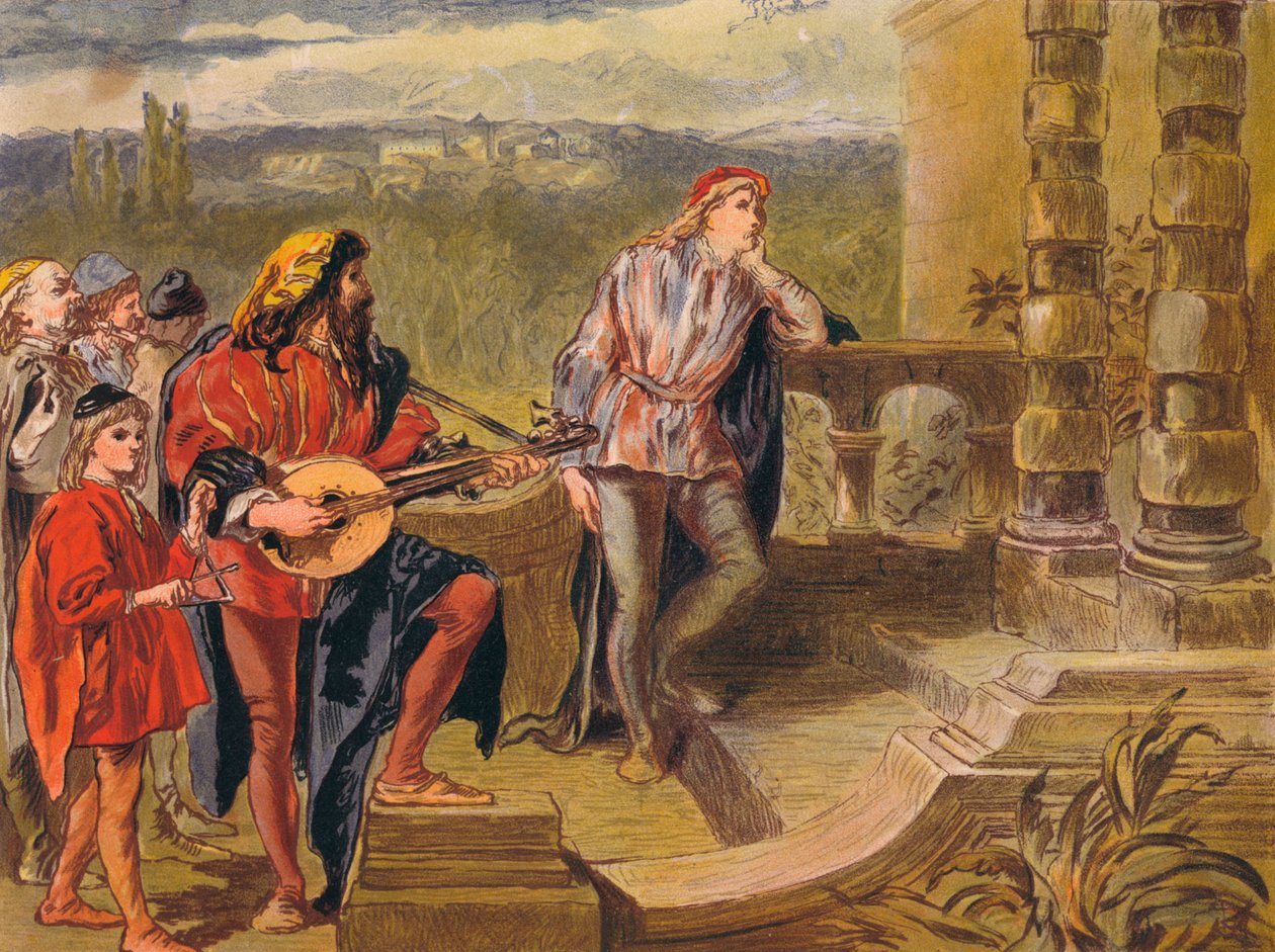 Musikeren synger i The Two Gentlemen of Verona: Act IV Scene II, c1875 af Sir John Gilbert