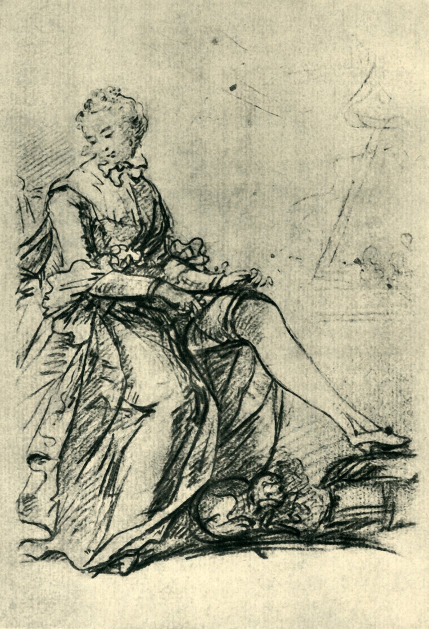 Kvinde tager sine strømper på, midten af slutningen af det 18. århundrede, 1943. af Joshua Reynolds
