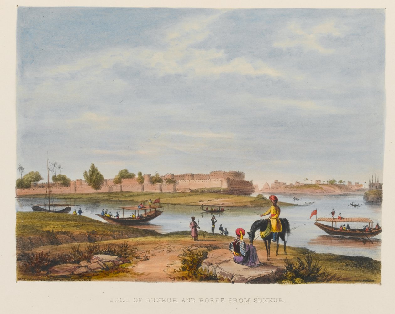 Fort of Bukkur og Roree fra Sukkur af Sir Keith A. Jackson