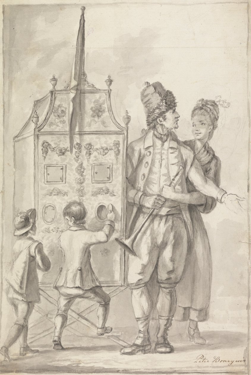 Studie af et kigshow med to ledsagende figurer og to børn af Sir Peter Francis Bourgeois