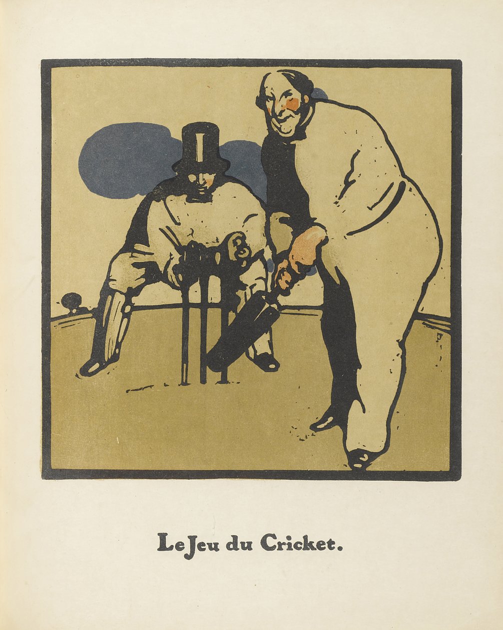 Cricket spil. Fra Almanac of Twelve Sports, 1898 af Sir William Nicholson