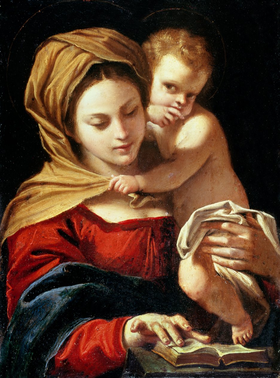 Madonna og barn (olie på metal) af Sisto Badalocchio