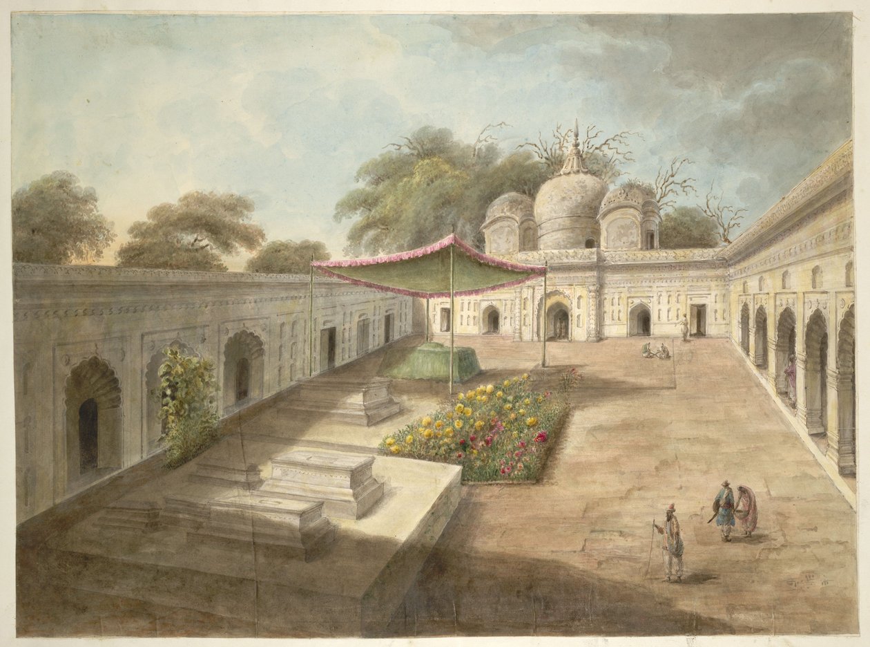 En moske med grave og helligdom i gården, Najibabad, 1814–15 af Sita Ram