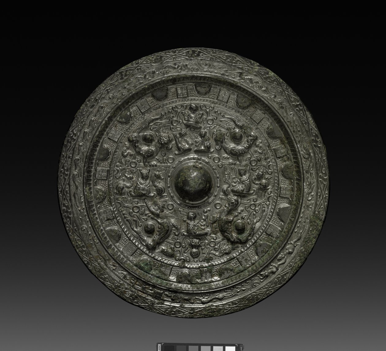 Spejl med Xiwangmu, c.317-400 (bronze) af Six Dynasties Chinese School