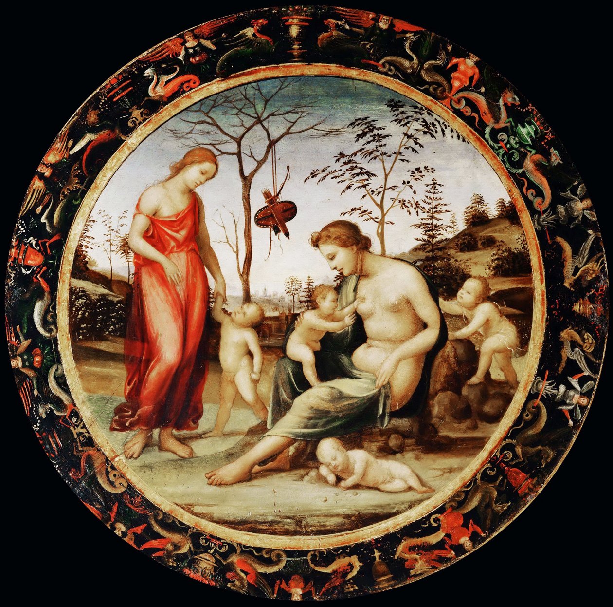 Allegori om kærlighed Venus terrestre med Eros og Venus celeste med Anteros og to amoriner af Sodoma