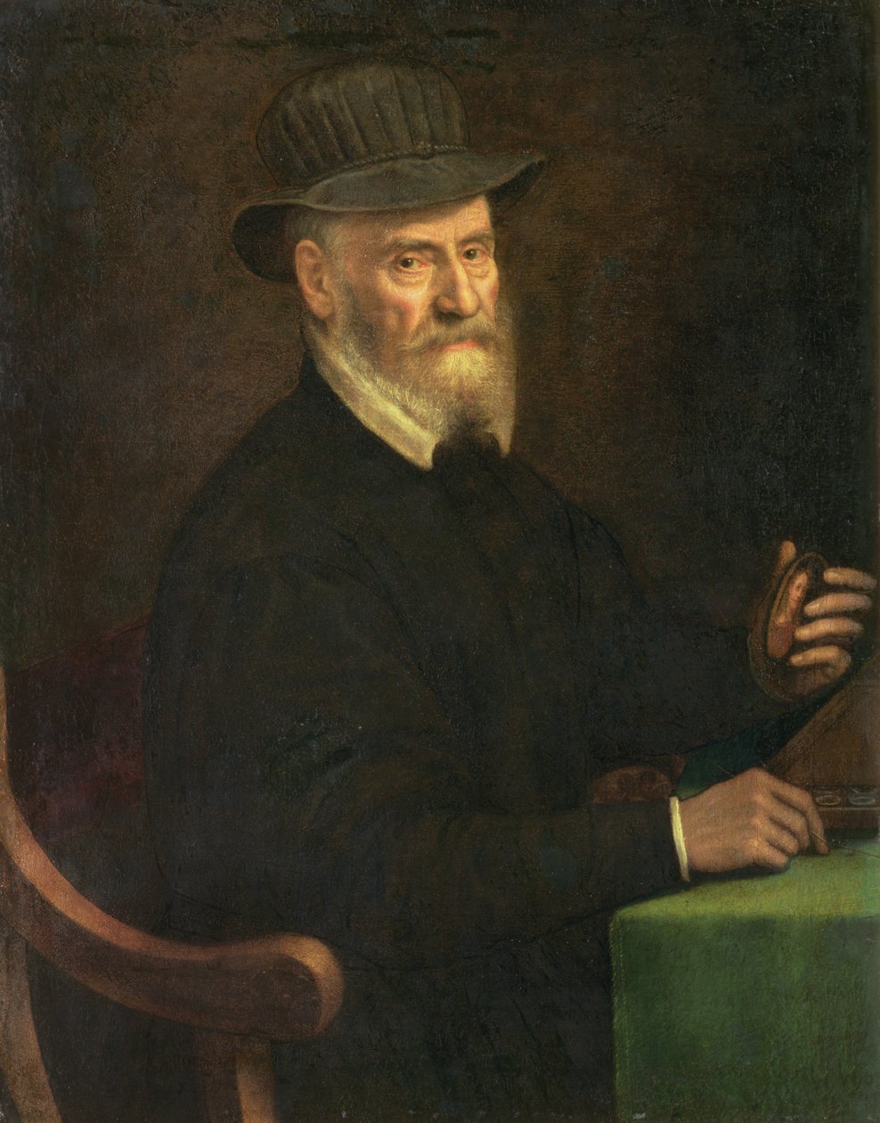 Portræt af Giulio Clovio (1498-1578), miniaturekunstner, med en miniature, der menes at være af kunstneren Lavinia Teerlinks (fl.1545-70), 1556 af Sofonisba Anguissola