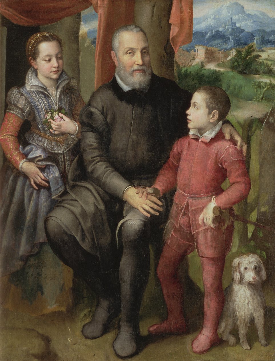 Portræt af kunstnerens familie, Minerva (søster) Amilcare (far) og Asdrubale (bror), 1559 af Sofonisba Anguissola