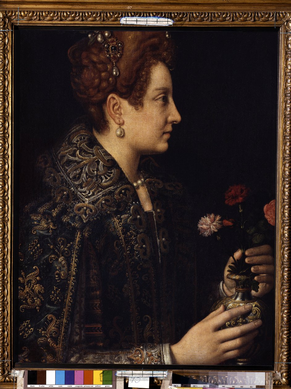 ""Portræt af en kvinde i profil"" (kvindeportræt) Maleri af Sofonisba Anguissola (cirka 1532-1625) Mål. 68,5x52,5 cm Eremitagemuseet, Sankt Petersborg af Sofonisba Anguissola