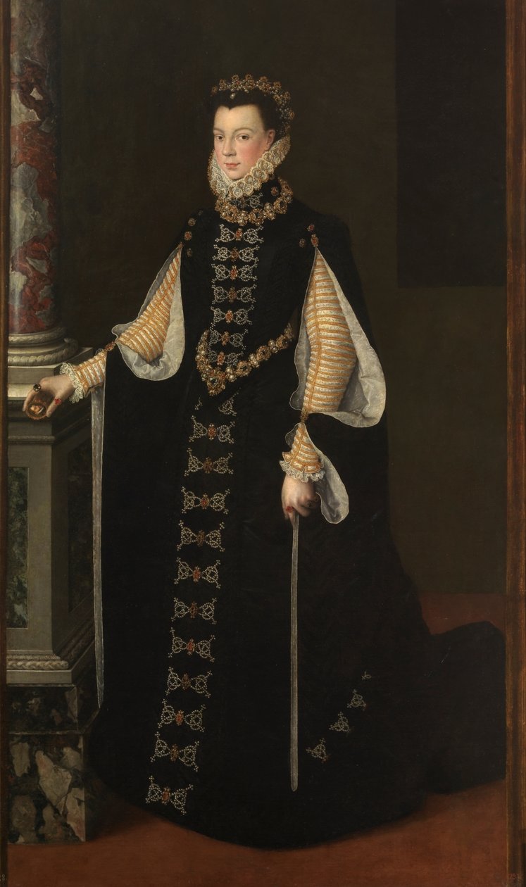 Spansk: Isabel de Valois sosteniendo un retrato de Felipe II Portræt af Elisabeth af Valois, der holder et portræt af Filip II af Sofonisba Anguissola