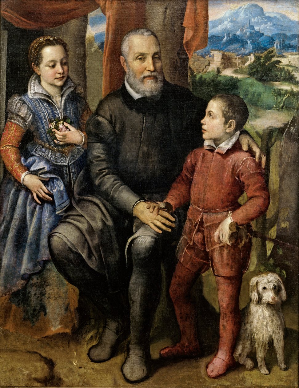 Kunstnerne Fader Amilcare Anguissola og hendes søskende Minerva og Asdrubale, ca 1559. af Sofonisba Anguissola