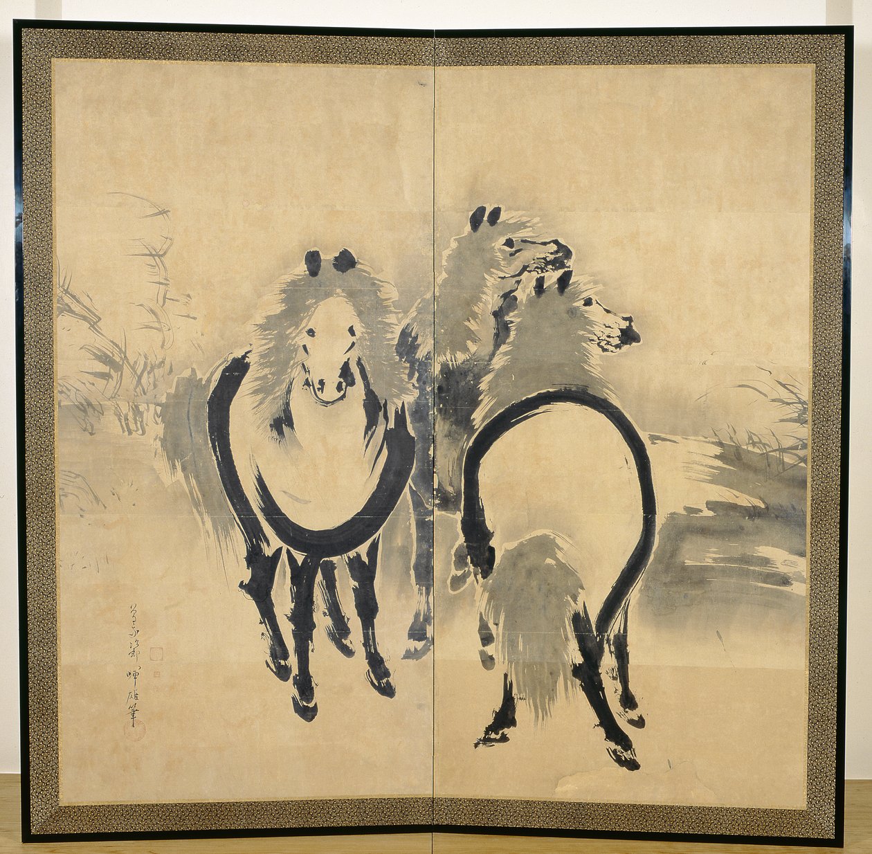 Heste, japansk, Edo-periode, ca. 1700-tallet (blæk på papir) (en af et par) (se også 121397) af Soga Shohaku