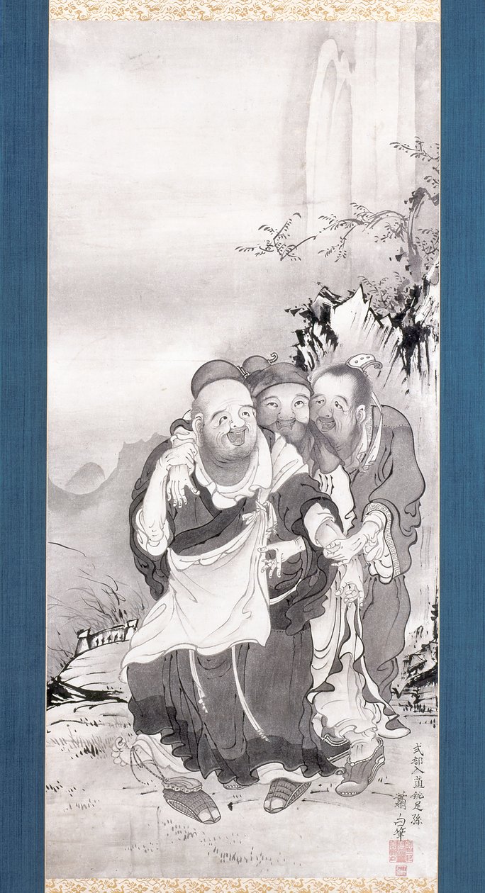 The Three Laughers Of Tiger Ravine (blæk på papir) af Soga Shohaku
