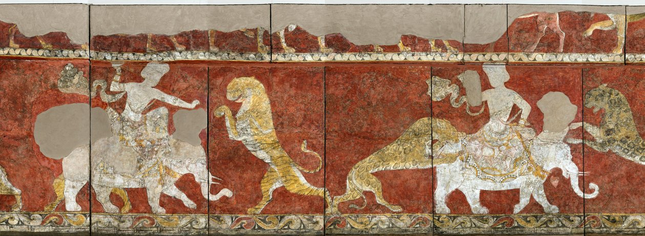 Sogdia - Sogdiana- Sogdian Art: Vægmaleri fra den røde hal i paladset i Varakhsha. Fragment. Fresco, 7.-8. århundrede, State Hermitage, St. Petersburg af Sogdian Sogdian