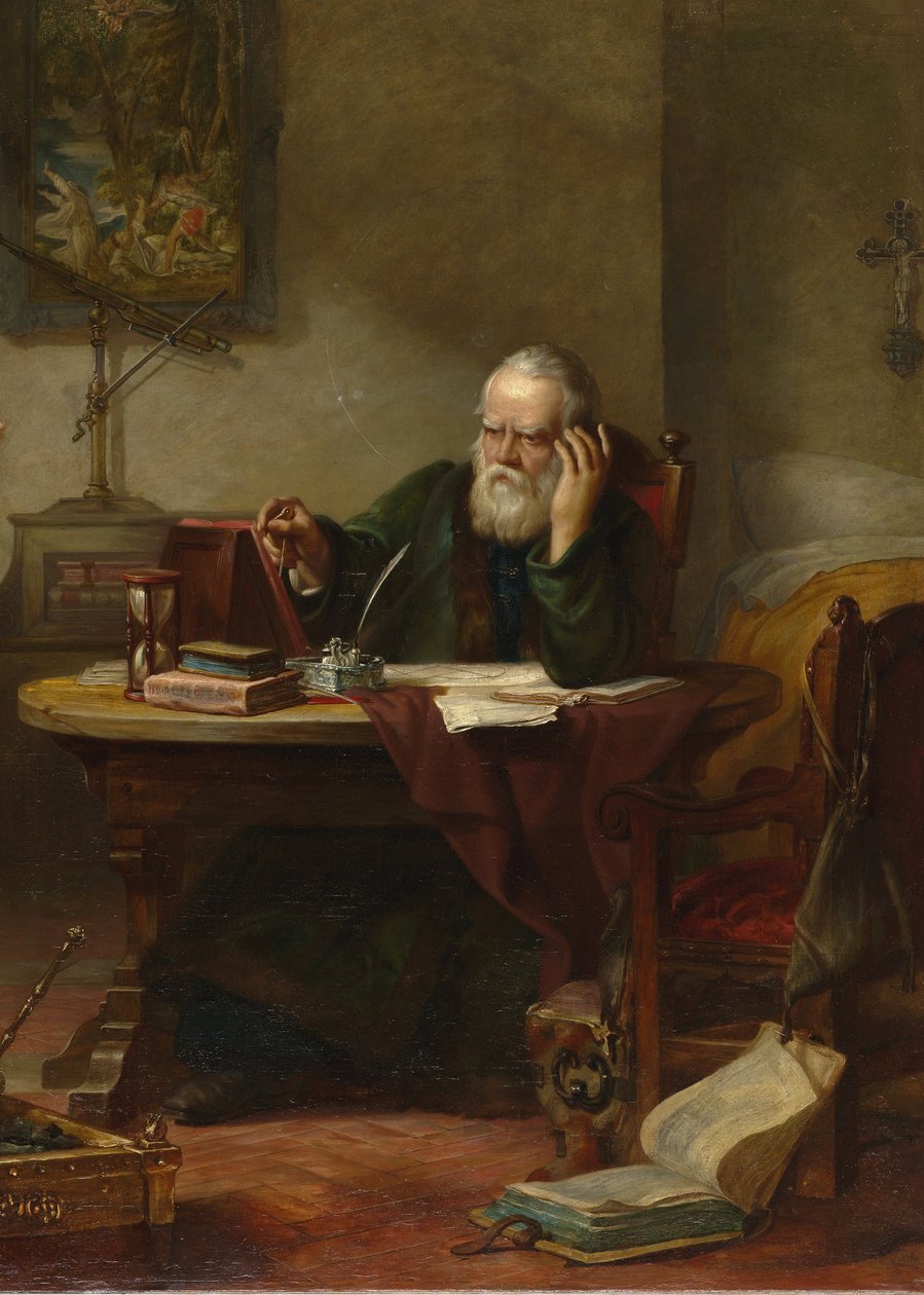 Detalje af: John Milton besøger Galileo Galileo, da en fange af inkvisitionen af Hart, Solomon Alexander (1806-1881) af Solomon Alexander Hart