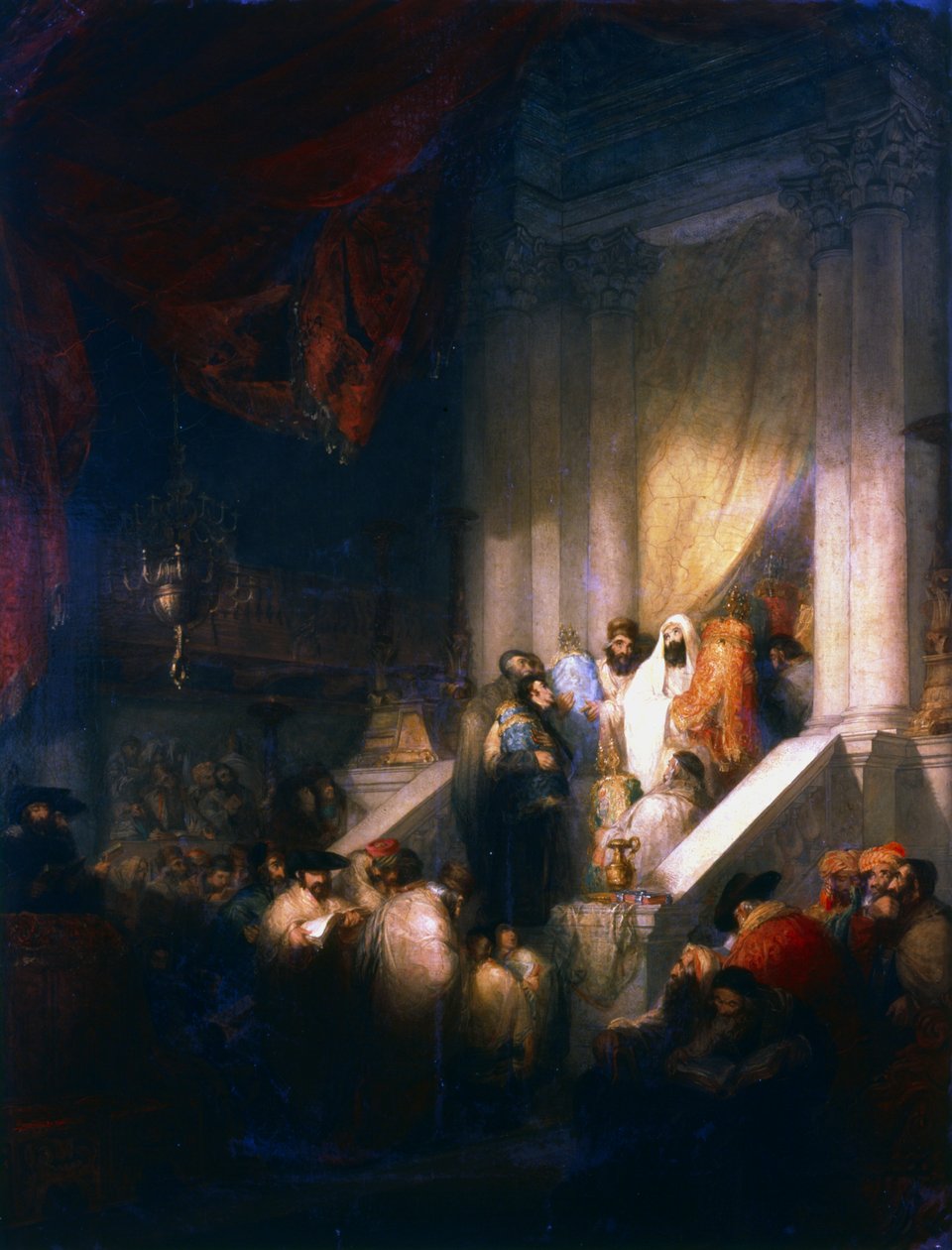 Læsning fra lovens tavler i synagogen, 1831 af Solomon Alexander Hart