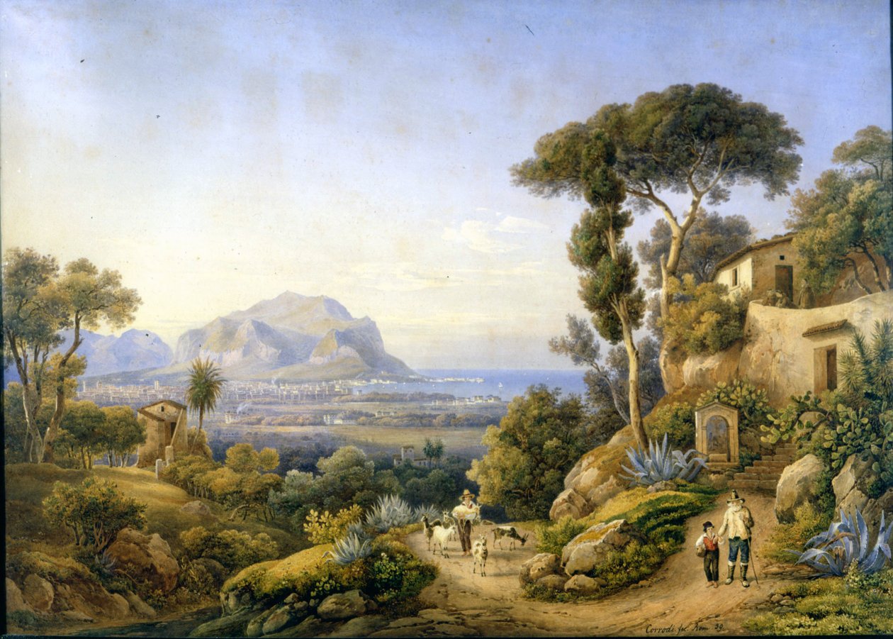 Palermo og Monte Pellegrino. Maleri af Solomon Corrodi af Solomon Corrodi
