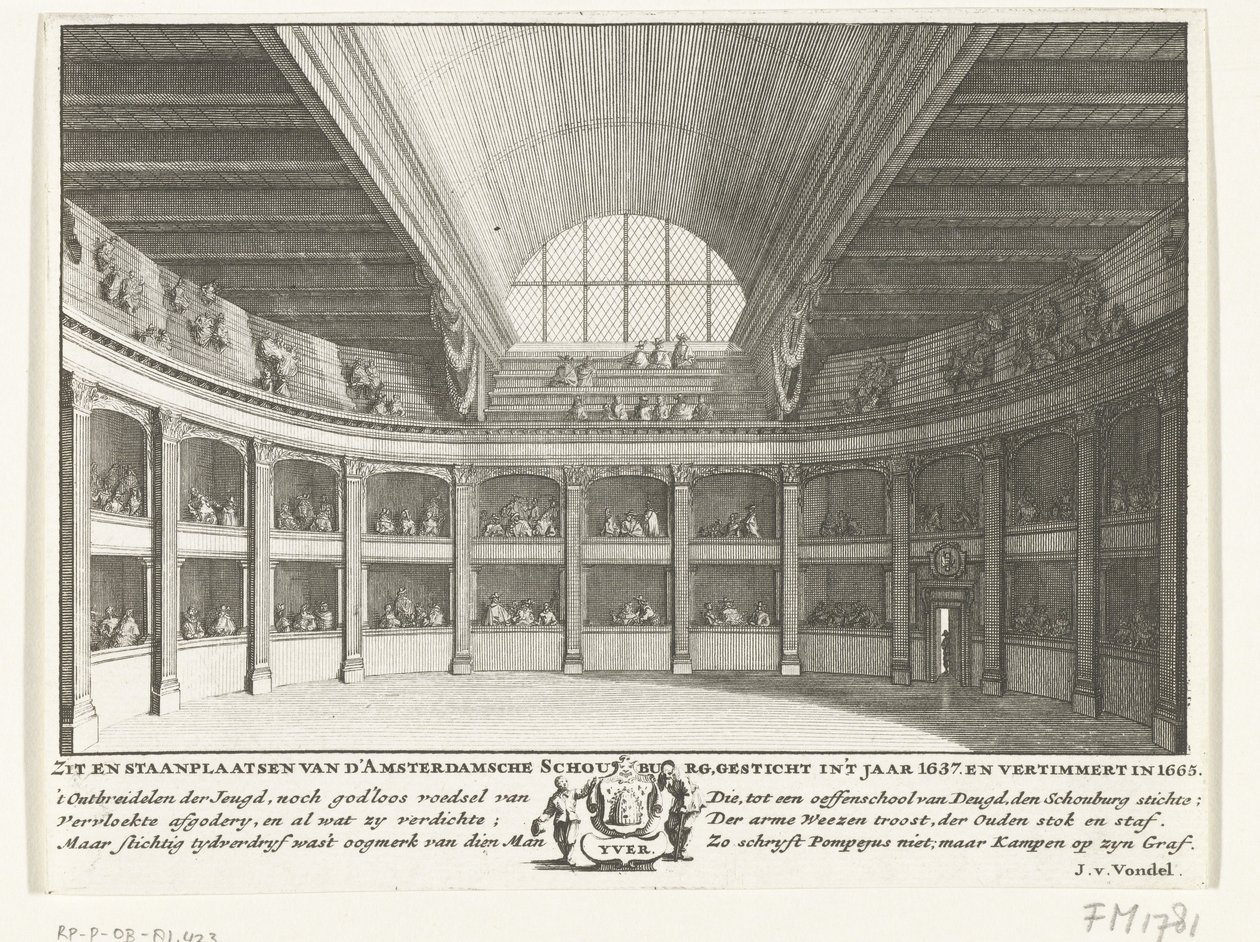 Jacob van Campens Teater set fra scenen, 1658 af Solomon Savery