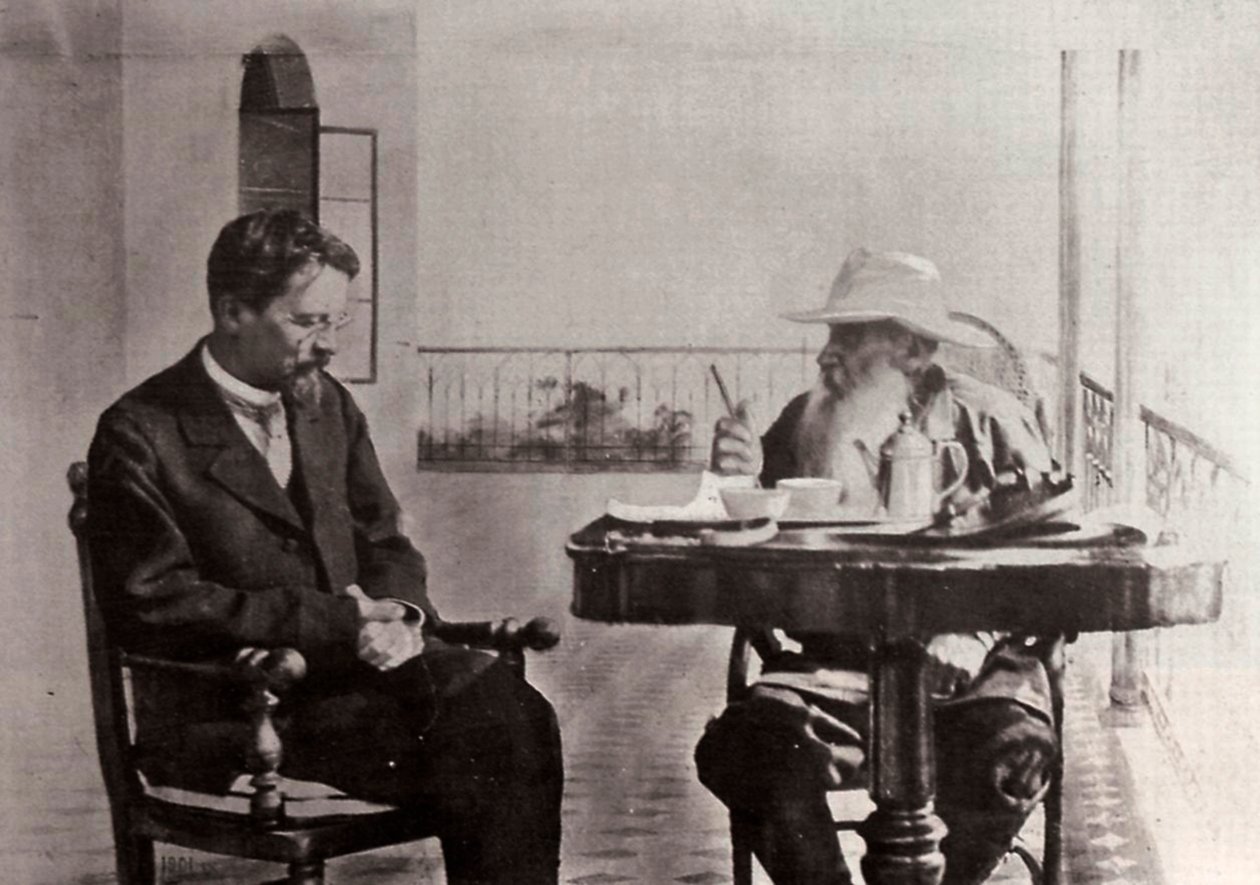 Leo Tolstoj og Anton Tjekhov, russiske forfattere, 1902 af Sophia Andreevna Tolstaya