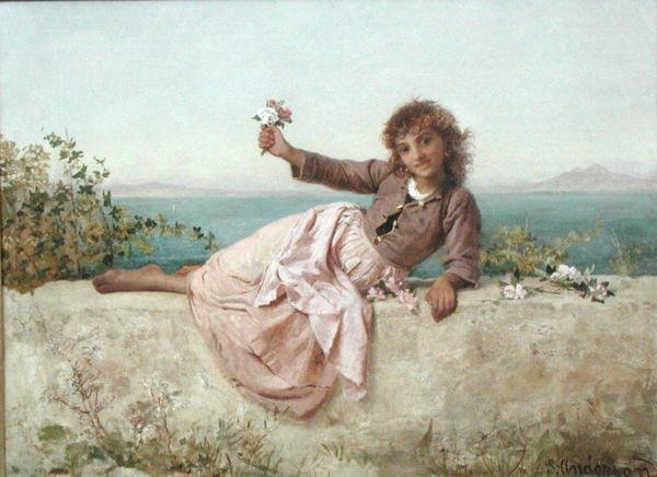 En blomstersælger i Capri, Italien, ca. 1875 (olie på lærred) af Sophie Anderson