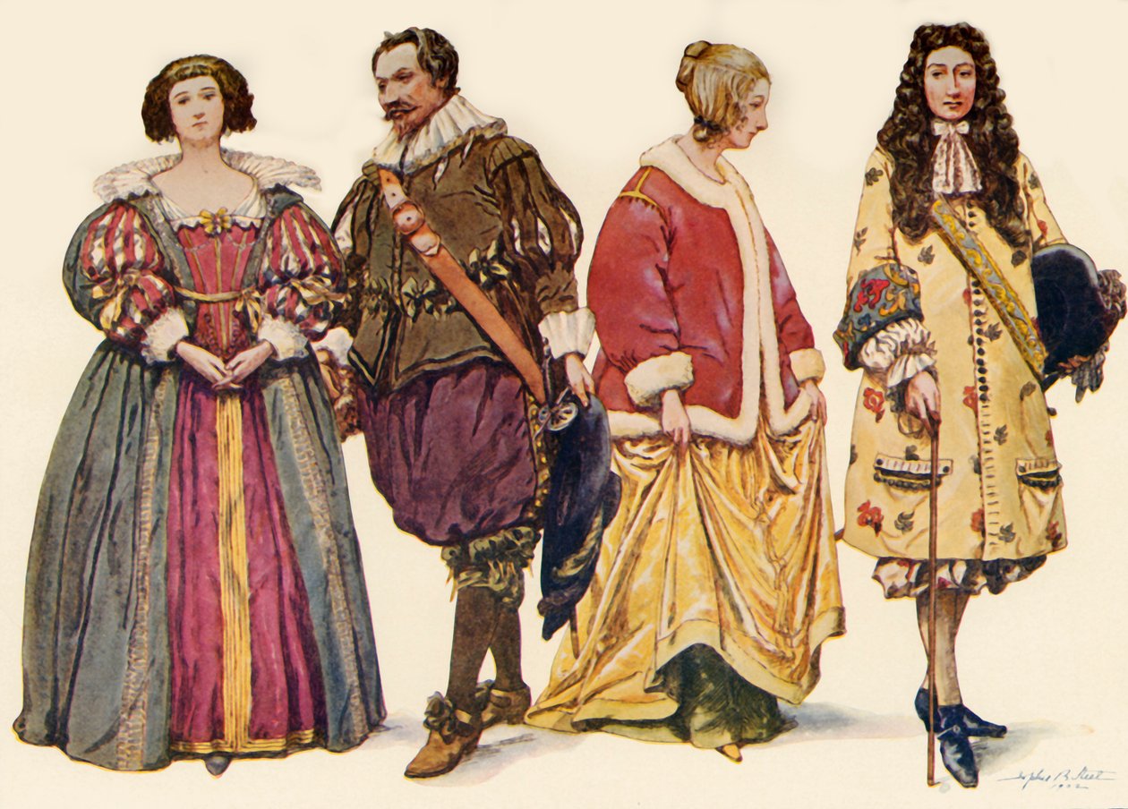 Beklædning under Charles I og II, og James II, 1640-1686, 1903, 1937. af Sophie B. Steel