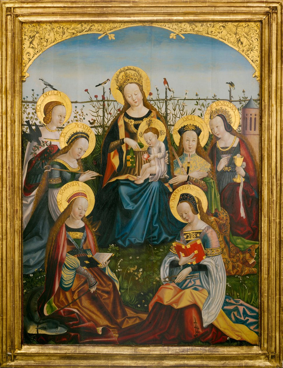 Triptykon af Jomfruen og barnet med helgener (midterste panel) af South German School