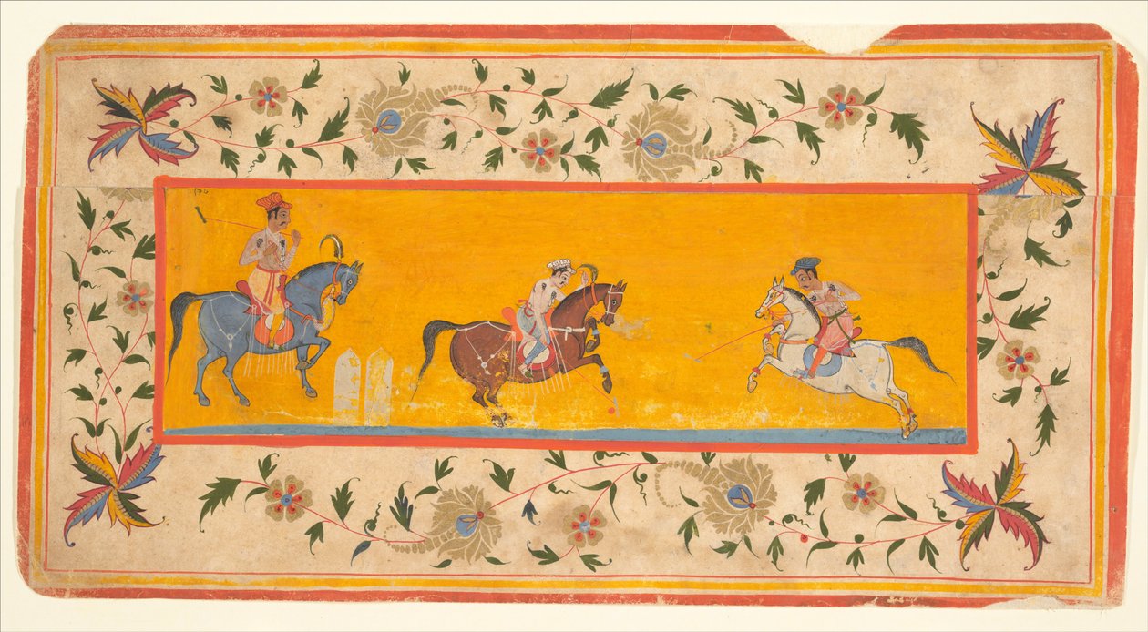 Tre polospillere, ca. 1600-25 (blæk og akvarel på papir) af South Indian School