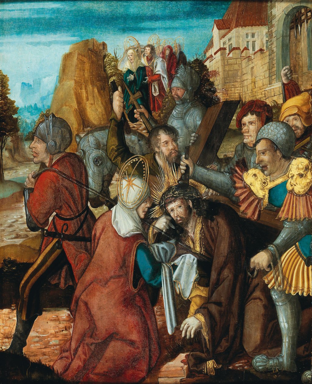 Sankt Veronica præsenterer sit slør for Kristus på vej til Golgata, ca 1515-1520. af Southwest German master.