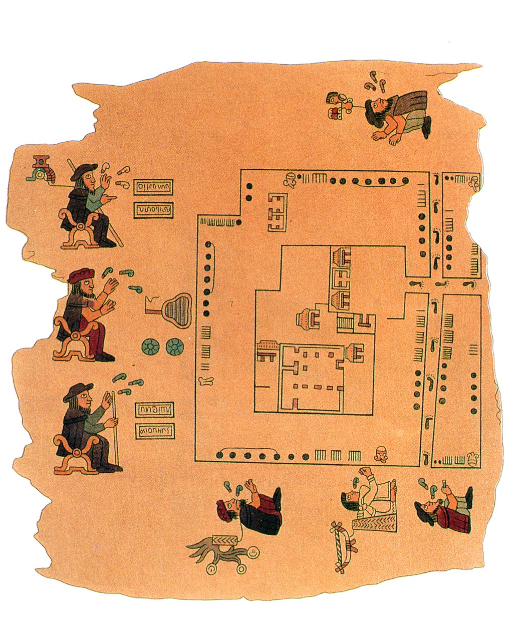 Berlin Codex: Landstridigheder mellem spanierne og indianerne, faksimile (blæk på pergament) af Spanish Colonial