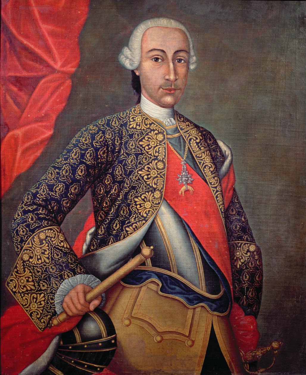Karl III (1716-88) i rustning og iført Det Gyldne Skindorden af Spanish School