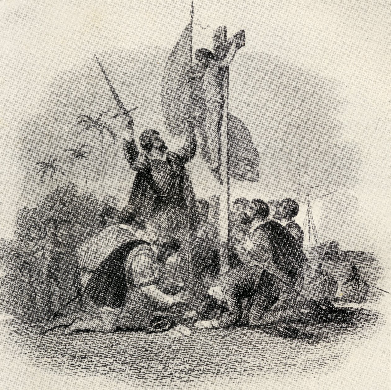 Columbus (1451-1506) lander i den nye verden, illustration i 