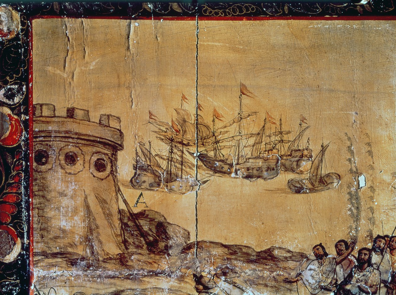Cortes sejler til Mexico, 1518 af Spanish School